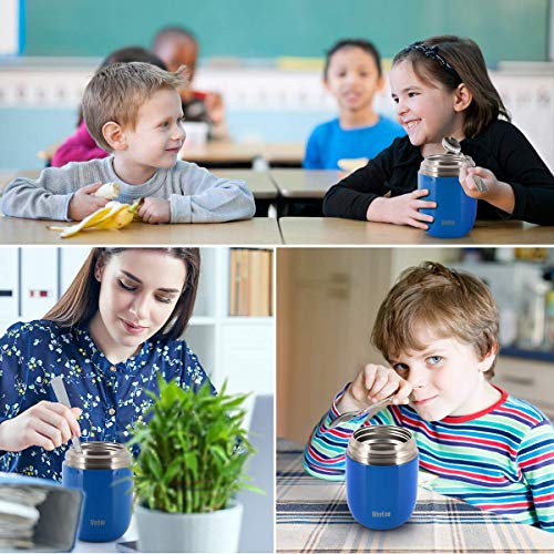 WayEee Termo para Comida 450ml Botella Aislada de Acero Inoxidable Aislada para Alimentos, Beber y Sopa de los niños y Las Comidas de Adultos (Azul Oscuro)