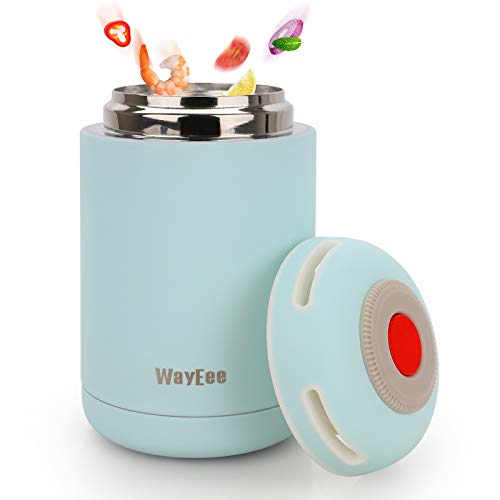 WayEee Termo para Comida 460ml Frasco Térmico de Acero Inoxidable para Alimentos y Bebidas, Termo para Sólido y Líquido, Cafe Pures para Adultos Bebes (Azul)