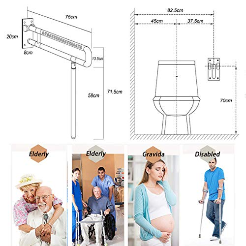 WC minusvalidos agarraderas, Barra abatible inoxidable para baño adaptado a personas mayores,White,75cm