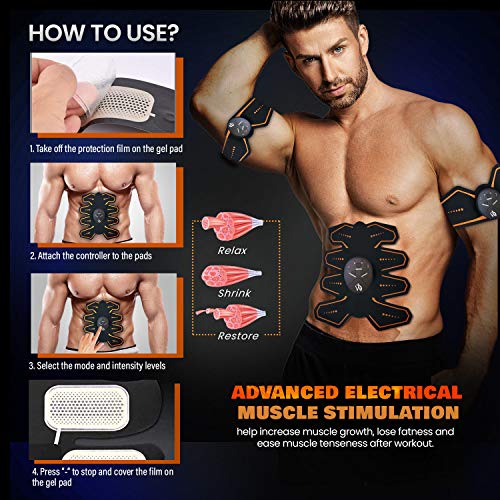 WeightWorld Electroestimulador Muscular Abdominales - Estimulador Eléctrico para Abdomen, Brazos, Piernas y Cintura, Cinturón Masajeador Abdominal con 8 Nodos, para Tonificar Los Músculos