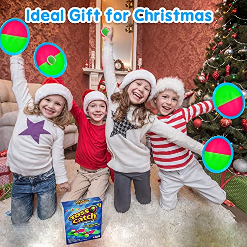 Weokeey Juego de Pelota para Niños, Juego de Bolas de Atrapar con 4 Paletas & 4 Pelotas Juegos de Exterior para Niños Impermeable Pelotas de Playa para Patio, Jardín, Interior & Exterior