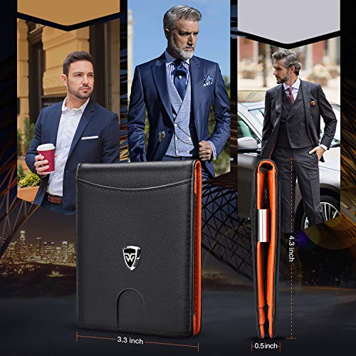 wilbest® Cartera Hombre, Billetera Hombre, Carteras Hombre con Monedero, Cartera Hombre Slim, Cartera Hombre Piel, con Caja de Regalo (Negro Naranja)