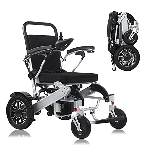 WISGING 2021 Silla de ruedas eléctrica portátil plegable ligera plegable Deluxe Potente motor dual Silla de ruedas compacta con ayuda de movilidad - Pesa solo 59 lbs con batería - Soporta 286 lbs