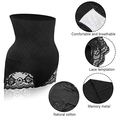 Wonnell Faja Pantalón Shapewear Lenceria Braguita Moldeadora Mujer Faja Reductora Ropa Interior Cintura Alta Shapewear Levanta Gluteos Fajas para Adelgazar Negro Encaje Vientre Plano Ropa Interior