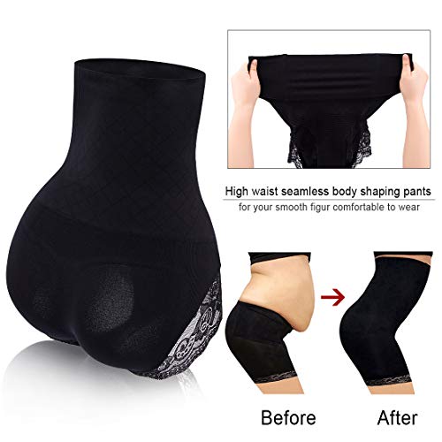 Wonnell Faja Pantalón Shapewear Lenceria Braguita Moldeadora Mujer Faja Reductora Ropa Interior Cintura Alta Shapewear Levanta Gluteos Fajas para Adelgazar Negro Encaje Vientre Plano Ropa Interior