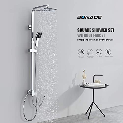 WOOHSE Columna de ducha sin Grifo cuadrada, Conjunto de ducha con Teleducha y Rociador y Tubo Flexibley Barra Regulable 88,5-123,5 CM para Ducha y Ducha, Cromo