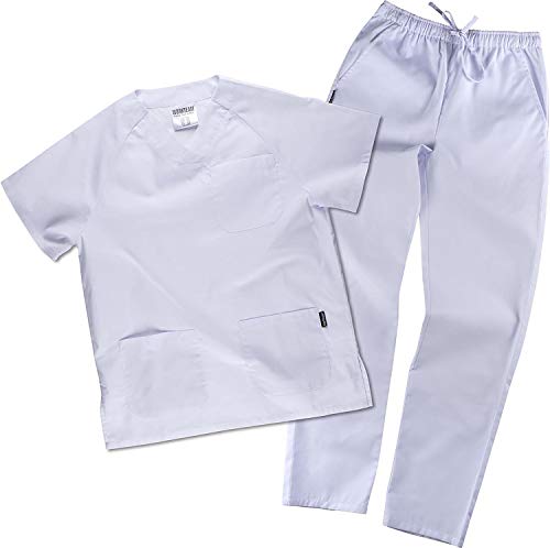 Work Team Uniforme Sanitario, con elástico y cordón en la Cintura, Casaca y Pantalon Unisex Blanco XS