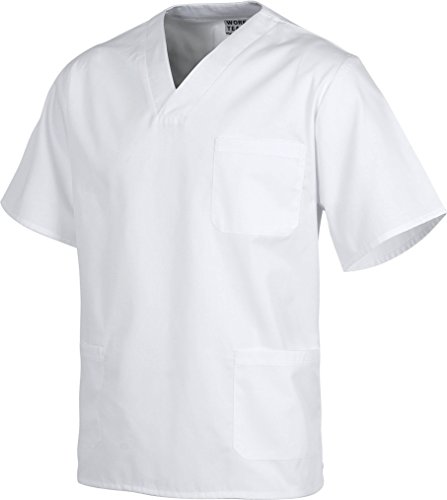 Workteam Uniforme o Conjunto Sanitario, NO Transparente, elástico en la Cintura, botón y Cremallera, Casaca y Pantalón Unisex Blanco S