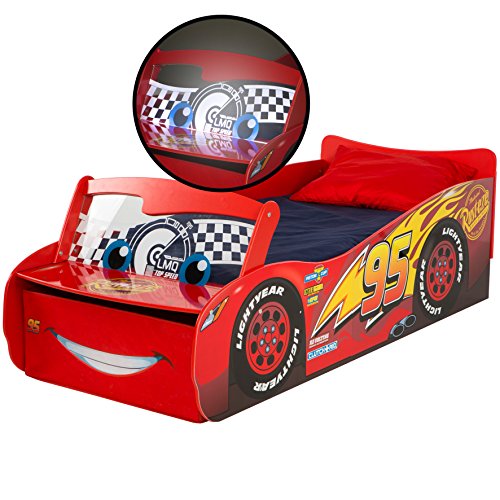 Worlds Apart HelloHome Disney Cars Mcqueen Cama Infantil de iluminación, Madera, Rojo