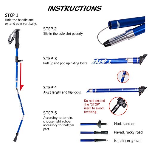 Wsobue Bastón de Senderismo,Bastón de Trekking Plegable Anti-Choque Ultra Ligero Ajustable - Bastones de Marcha para Practicar Senderismo, Caminar, Viajar, Viajes de Mochilero (Azul-1 Bastón)