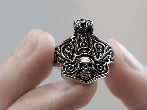 WTZWY Anillo de Acero Inoxidable Hecho A Mano con Calavera de Martillo de Thor de Acero Inoxidable/Anillo de Hombre Hecho de Quirúrgico Altamente Pulido - Viking Joyas,12