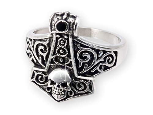 WTZWY Anillo de Acero Inoxidable Hecho A Mano con Calavera de Martillo de Thor de Acero Inoxidable/Anillo de Hombre Hecho de Quirúrgico Altamente Pulido - Viking Joyas,12