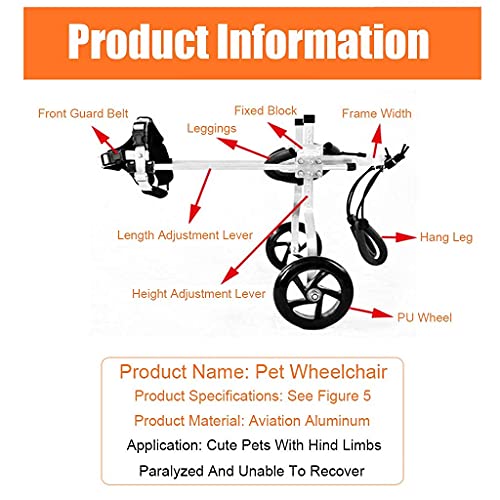 WYZXR Silla de Ruedas para Mascotas, Silla de Ruedas para Perros para Patas traseras Silla de Ruedas para Perros livianos Perros pequeños y Mayores, Gatos, Conejos Patinete para Mascotas Carrito para