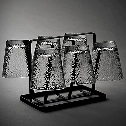 XIAOSAKU Copas de Agua Conjunto de Taza de Vidrio Martillado de 6 10 oz sin Plomo Whisky cristalería de café y Bebidas Copas de Vidrio Transparente doméstico para Agua, Cerveza, Jugo, Bebidas