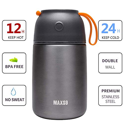 XIAPIA 2 Piezas Frasco Termo para Comida 500 & 700ml Contenedor Térmico para Alimentos para Niños Bebe Almuerzo Escolar,Fácil de Limpiar,Botellas de Agua Bebe,Bicicletas,Picnic (Gris)