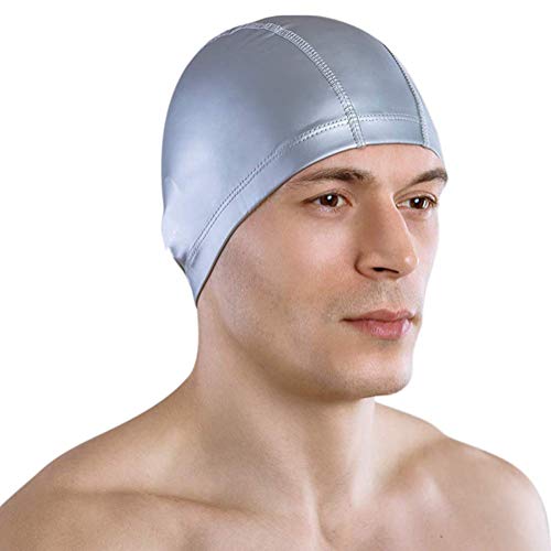 Xyl Adulto Gorro de baño Mujer Adulta con una Capa Protectora de Gorro de baño del Spandex no le Cabeza Transpirable y Color Plata Gorro de natación sólida cómoda