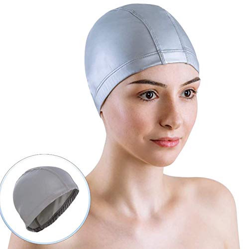 Xyl Adulto Gorro de baño Mujer Adulta con una Capa Protectora de Gorro de baño del Spandex no le Cabeza Transpirable y Color Plata Gorro de natación sólida cómoda