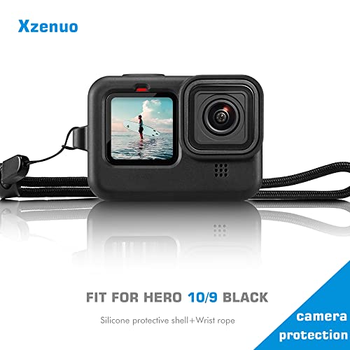 Xzenuo Funda de Silicona para cámara Compatible con GoPro Hero 10, Funda Protectora y Estuche de Almacenamiento y Protector de Pantalla y Tapa del Compartimento de la batería para Accesorios Hero 9