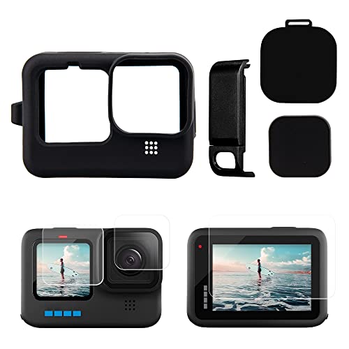 Xzenuo Funda de Silicona para cámara Compatible con GoPro Hero 10, Funda Protectora y Estuche de Almacenamiento y Protector de Pantalla y Tapa del Compartimento de la batería para Accesorios Hero 9