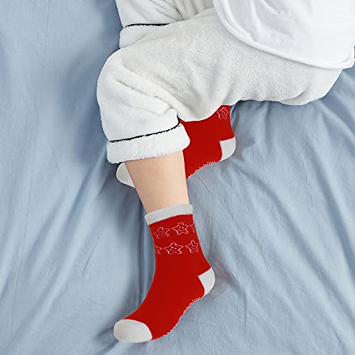 Yafane 12 Pares de Calcetines Antideslizantes para Niños Pequeños Infantil Recién Nacido Calcetines Antideslizantes Algodón para Bebés 0-7 años (Rojo, 3-5 años)