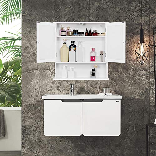 Yaheetech Armario de Baño con Espejo de Pared con 2 Puertas 58 x 56 x 13 cm Gabinete para Colgar con 3 Niveles para Cocina Salón de Almacenaje