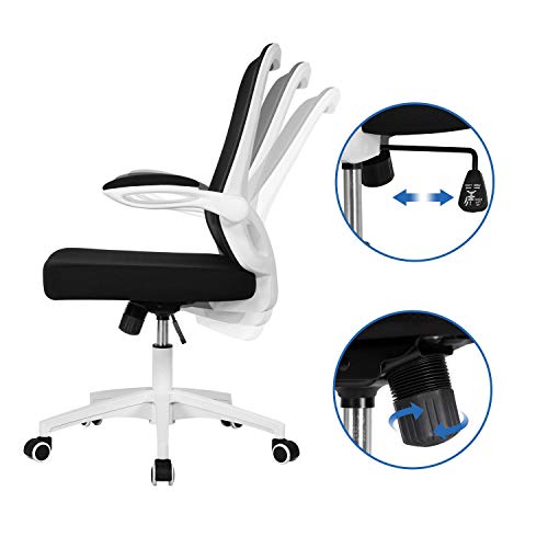 Yaheetech Silla Escritorio Ergonomica Regulable en Altura con Brazos Plegables de Malla Transpirable Silla Oficina con Soporte Lumbar Ruedas para Despacho Estudio