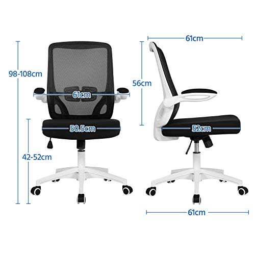 Yaheetech Silla Escritorio Ergonomica Regulable en Altura con Brazos Plegables de Malla Transpirable Silla Oficina con Soporte Lumbar Ruedas para Despacho Estudio