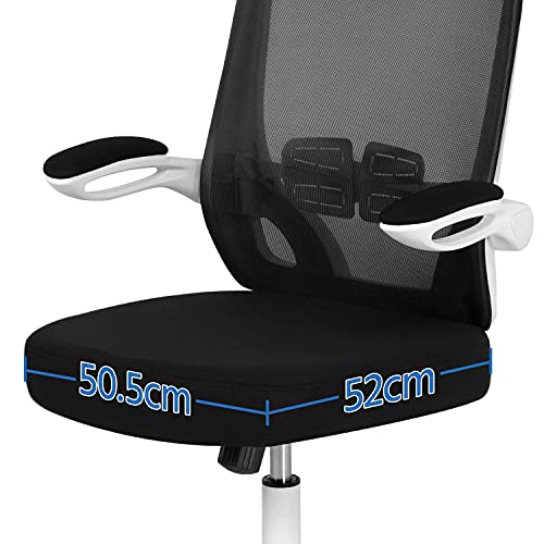 Yaheetech Silla Escritorio Ergonomica Regulable en Altura con Brazos Plegables de Malla Transpirable Silla Oficina con Soporte Lumbar Ruedas para Despacho Estudio