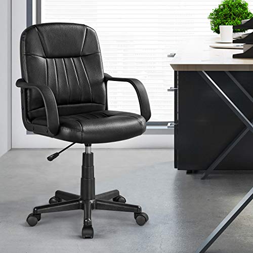 Yaheetech Silla Escritorio Silla de Oficina Ergonómica Altura Ajustable Asiento Cubierto de PU Silla Despacho