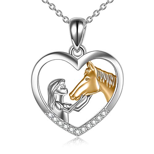 YFN Collar de niña y Caballo para niñas Joyería de Caballo de Plata Esterlina Regalos de Caballo para Mujeres de 18 " (Gold Horse Necklace)