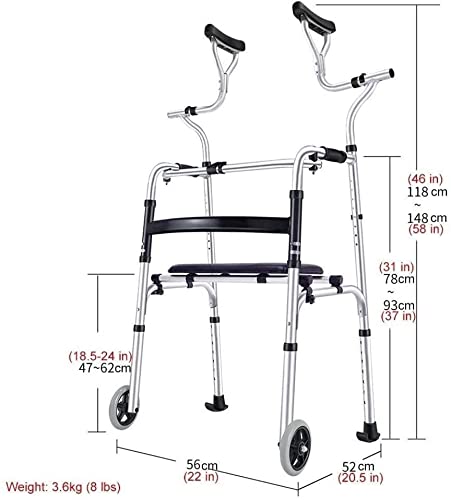 YHQKJ Seniors Walker con Soporte axilar, muleta Plegable de Aluminio de Servicio Pesado con Ruedas, Gente Alta Que se Encuentra un Caminante en posición Vertical