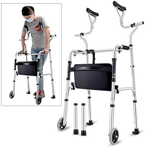 YHQKJ Seniors Walker con Soporte axilar, muleta Plegable de Aluminio de Servicio Pesado con Ruedas, Gente Alta Que se Encuentra un Caminante en posición Vertical