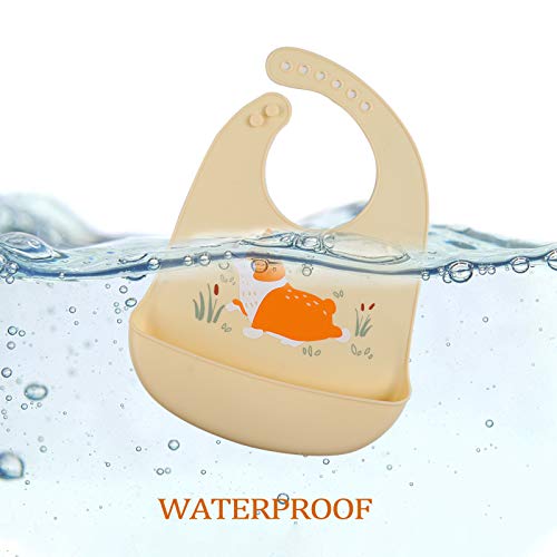 YINGJEE Baberos del Bebé Impermeable 3pcs, Babero Impermeable Infantil de Silicona para Bebé Unisexo Niños Niñas, Babero Súper Suave y con un amplio bolsillo y dos Cerraduras de Seguridad para Niños