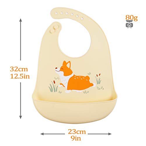 YINGJEE Baberos del Bebé Impermeable 3pcs, Babero Impermeable Infantil de Silicona para Bebé Unisexo Niños Niñas, Babero Súper Suave y con un amplio bolsillo y dos Cerraduras de Seguridad para Niños