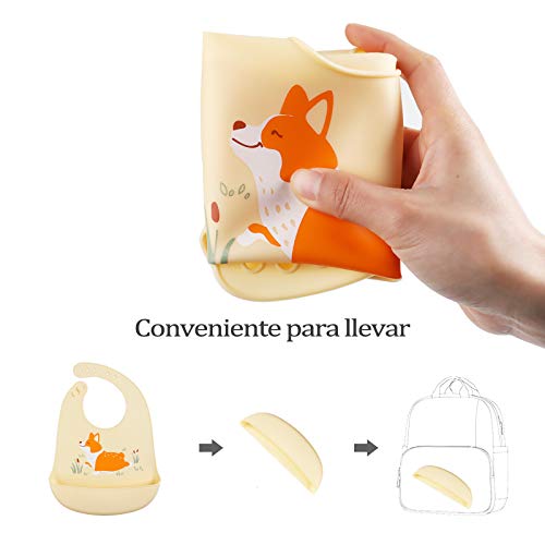 YINGJEE Baberos del Bebé Impermeable 3pcs, Babero Impermeable Infantil de Silicona para Bebé Unisexo Niños Niñas, Babero Súper Suave y con un amplio bolsillo y dos Cerraduras de Seguridad para Niños