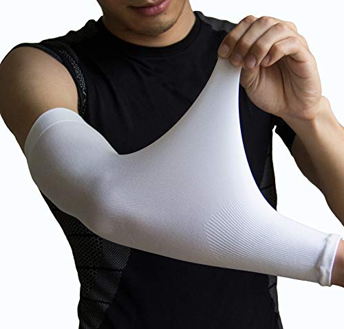 YISEVEN Mangas de Brazo Deportes Unisexo - Manga de Compresión Elástica Cubre Brazos Protección Sol UV - Manguitos Ciclismo Correr Protección Baloncesto Golf y Fútbol para Hombre y Mujer - Blanco