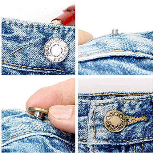 YngFfb Botones de Jeans de Metal, 10 Juegos de Reemplazo de Botones de Jeans, Botones de Jeans de Metal Extraíbles Sin Costuras de 17 mm Para Vaqueros, Jeans, Chaquetas (Plateado)