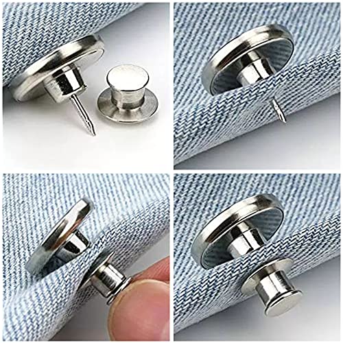 YngFfb Botones de Jeans de Metal, 10 Juegos de Reemplazo de Botones de Jeans, Botones de Jeans de Metal Extraíbles Sin Costuras de 17 mm Para Vaqueros, Jeans, Chaquetas (Plateado)