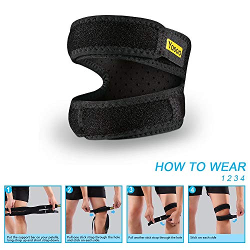 Yosoo - Rodillera para reforzar la rótula con correas ajustables, para correr, saltar, jugar al baloncesto, practicar deportes al aire libre o aliviar el dolor de rodilla, negro, M