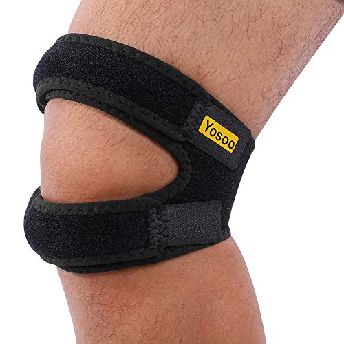 Yosoo - Rodillera para reforzar la rótula con correas ajustables, para correr, saltar, jugar al baloncesto, practicar deportes al aire libre o aliviar el dolor de rodilla, negro, M