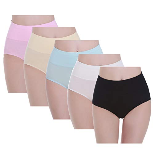 YouShow Bragas Mujer Braguitas Algodón Cintura Alta Pack de 5 Cómodo Faja Reductora Ajustan(Multicolor02,L)