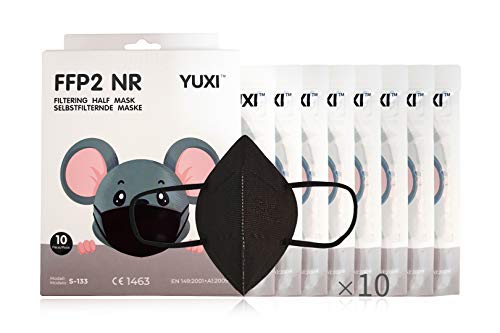 YUXI Mascarillas FFP2 Homologadas Tamaño Reducido, 10 Unidades, Color Negro, CE1463 EN 149:2001 + A1:2009 FFP2 NR