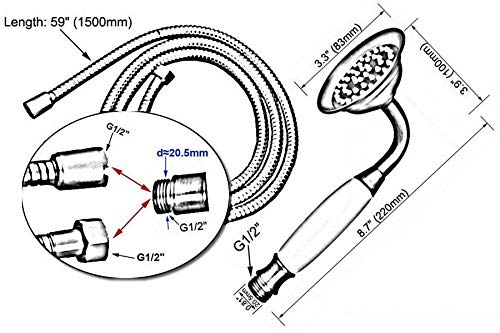 YWSZY Mangueras de Ducha Kits de Ducha Cobre Rojo Antiguo Cerámica Mano el teléfono Celular Y 1,5M Manguera Conjunto