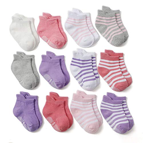 Z-Chen Calcetines Antideslizantes para Bebé Niños (Pack de 12 Pares), Niñas, 1-3 Años