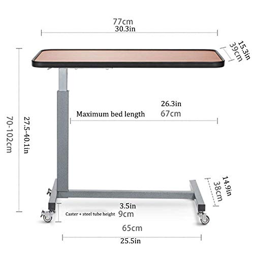 Z-SEAT Bandeja de Cama, Mesa de Cama, Mesa de enfermería, Mesa de Noche elevadora, para sofá Cama, Hospital, Lectura, Comer, 77x39x (70-102) cm portátil sobre la Cama para