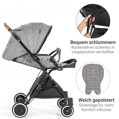 Zamboo - Silla de paseo ligera plegable - Carrito Bebe reclinable - Silla paseo con manillar reversible y plegado automático - Gris