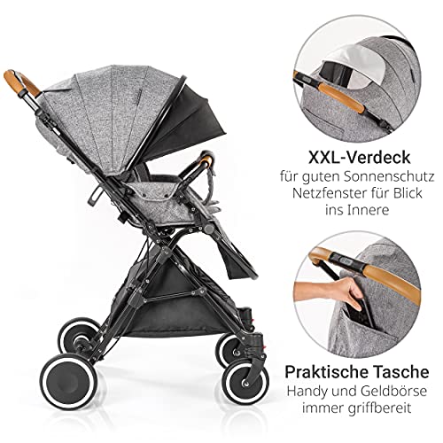 Zamboo - Silla de paseo ligera plegable - Carrito Bebe reclinable - Silla paseo con manillar reversible y plegado automático - Gris