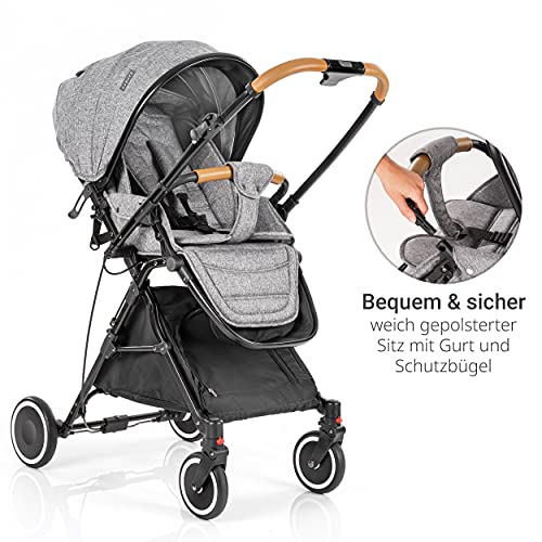 Zamboo - Silla de paseo ligera plegable - Carrito Bebe reclinable - Silla paseo con manillar reversible y plegado automático - Gris