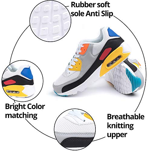 Zapatillas de Deportivas Mujer Zapatos Correr Hombre Running Casual Sneakers Cordones Colchón de Aire Ligero Respirable Calzado BlancoAmarillo 42