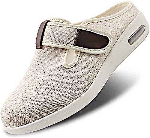 Zapatos para diabéticos para mujer,extra anchos,ligeros,con correa ajustable,fascitis plantar,pantuflas,pies hinchados,edema,sandalias cómodas,extra anchas,zapatos,beige,40.5